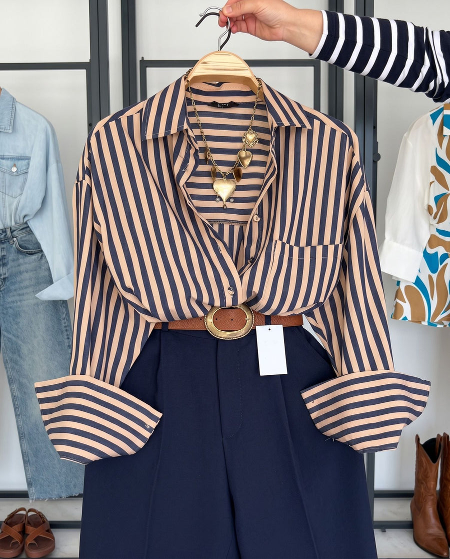 Dax - Blush Stripe Tailored Cuff Co Ord Set
