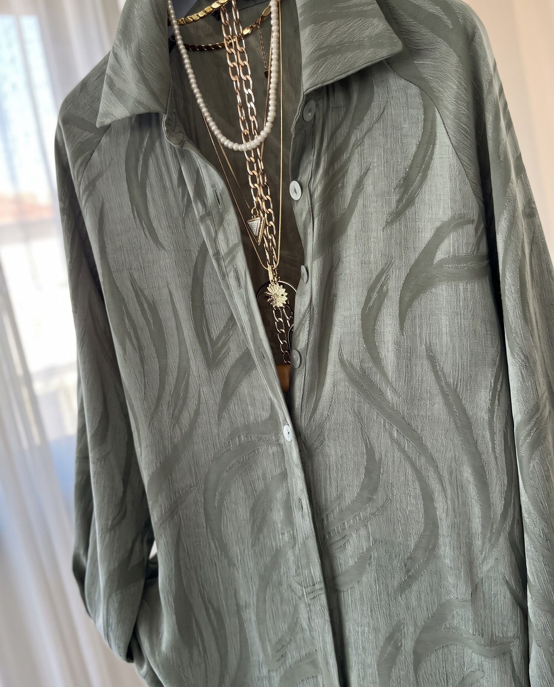Aven - Olive Green Abstract Printed Relaxed Co-Ord Set