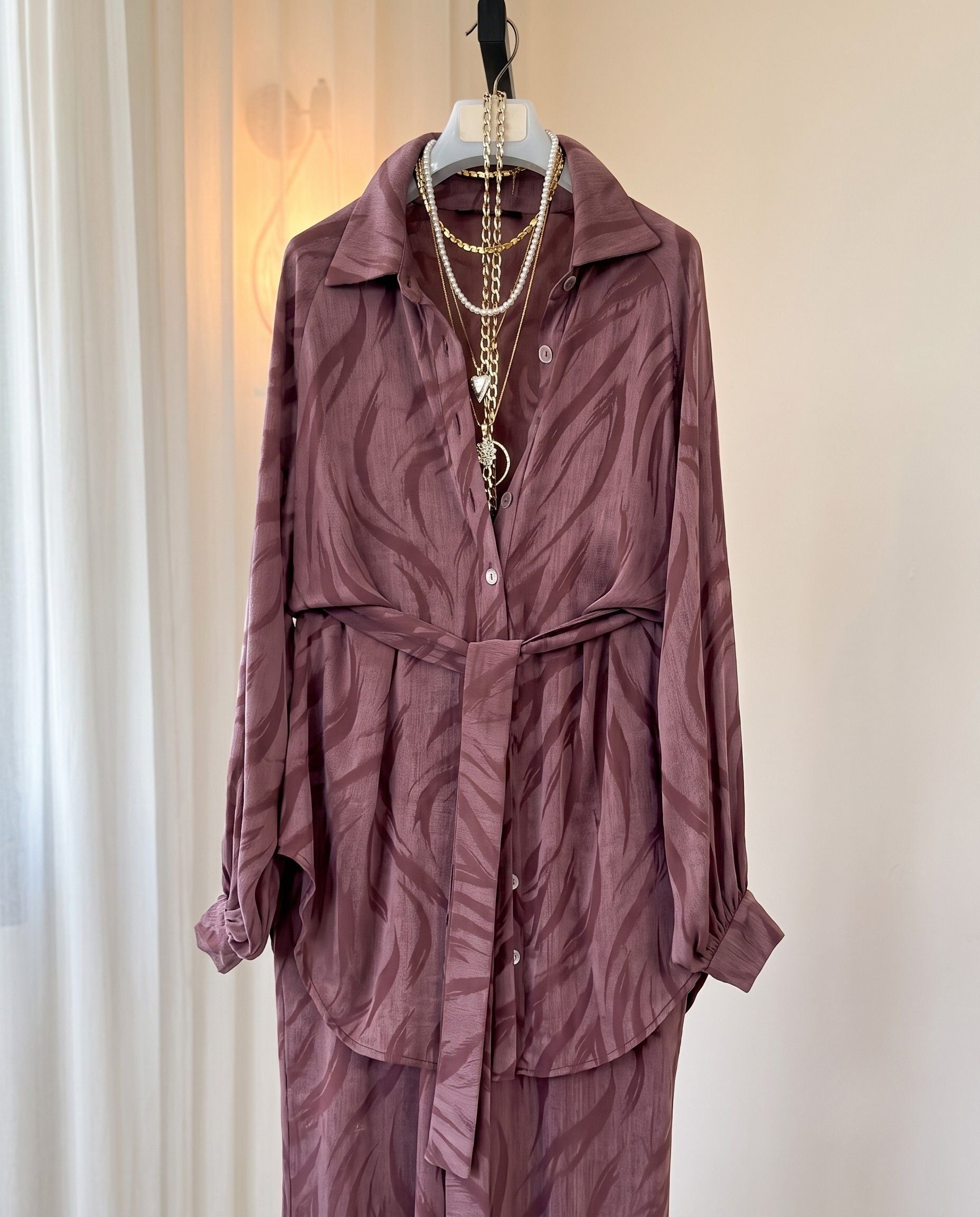 Aven - Dusty Purple Abstract Printed Relaxed Co-Ord Set